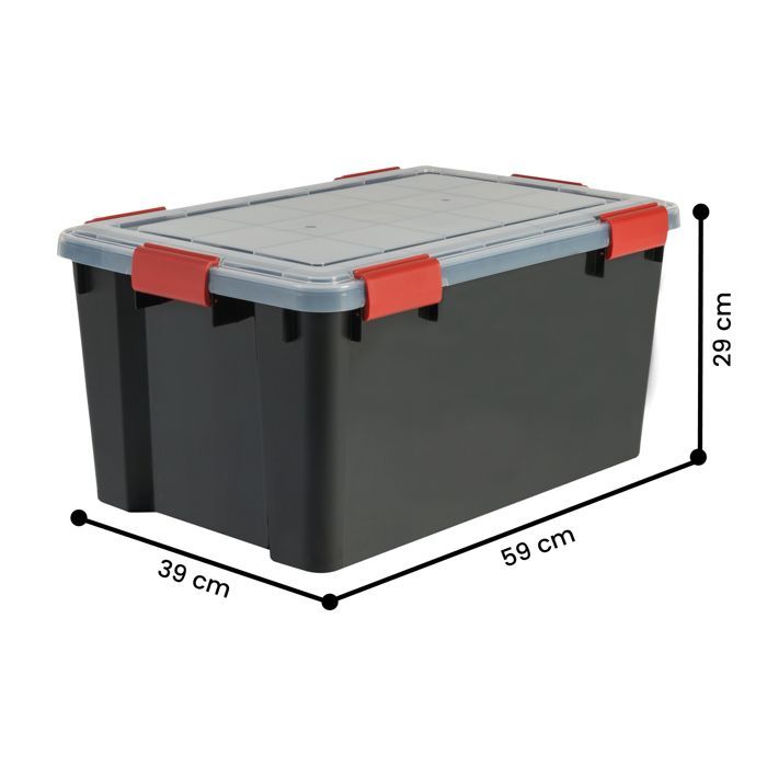 Iris Ohyama, Caja de almacenamiento hermética, 50 L, Juego de 4, Negro, AT-L