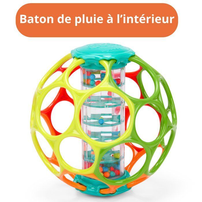 BRIGHT STARTS OBALL - Chocalho para Bebê - Pau de Chuva com Rolos - Contas Multicoloridas - Pau de Chuva - 3M+