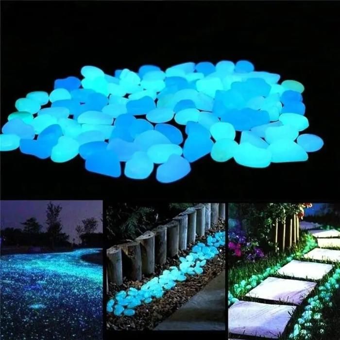 100 piedras luminosas, guijarros luminosos, guijarros decorativos luminosos, piedras de jardín, piedras decorativas azules YYV