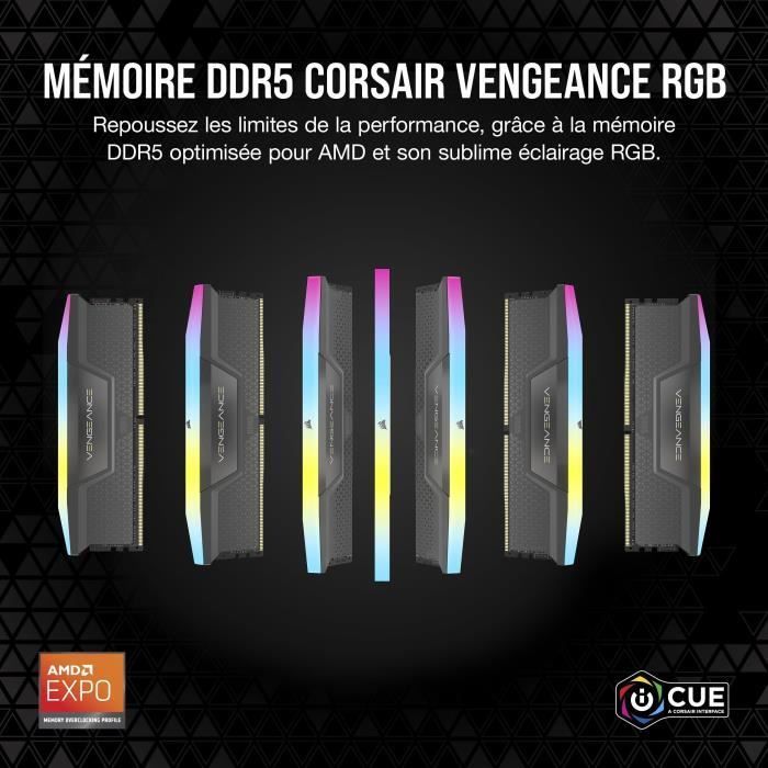 CORSAIR Vengeance RGB DDR5 64GB (2x32GB) 6000MHz CL30 RAM - AMD Expo kompatibel mit iCUE - Grau (CMH64GX5M2B6000Z30)