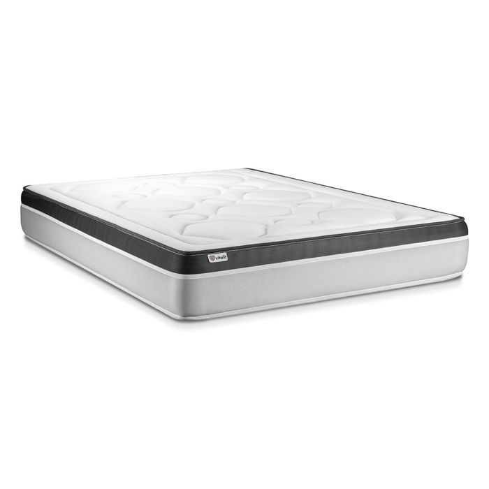 Pack lit complet 180x200 cm - Matelas + Sommier Gris (en kit) + 2 oreillers + Couette - Vital Ergo Gris