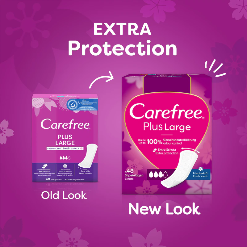 Protetores diários Carefree Plus tamanho grande com fragrância fresca