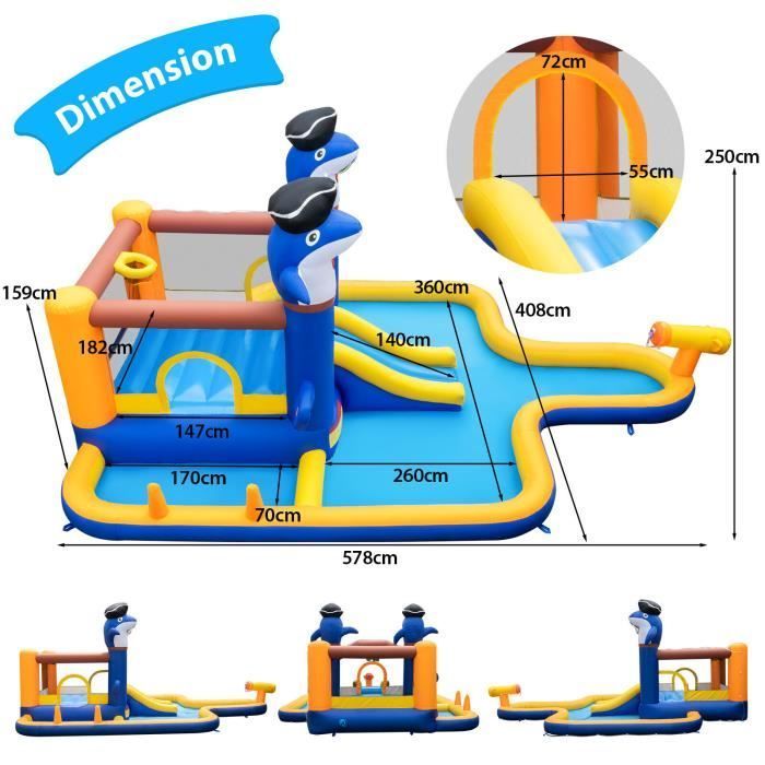 COSTWAY 7-in-1 Inflatable Castle - Children's Water Slide Park, with Pool and Water Cannon, Boxing Game, 578 x 408 x 250 cm