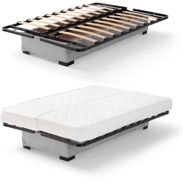 Divano letto a 3 posti con meccanismo click-clack - Materasso da 17 cm - Tessuto grigio chiaro - L199 x P96 x H103 cm - CHLOE