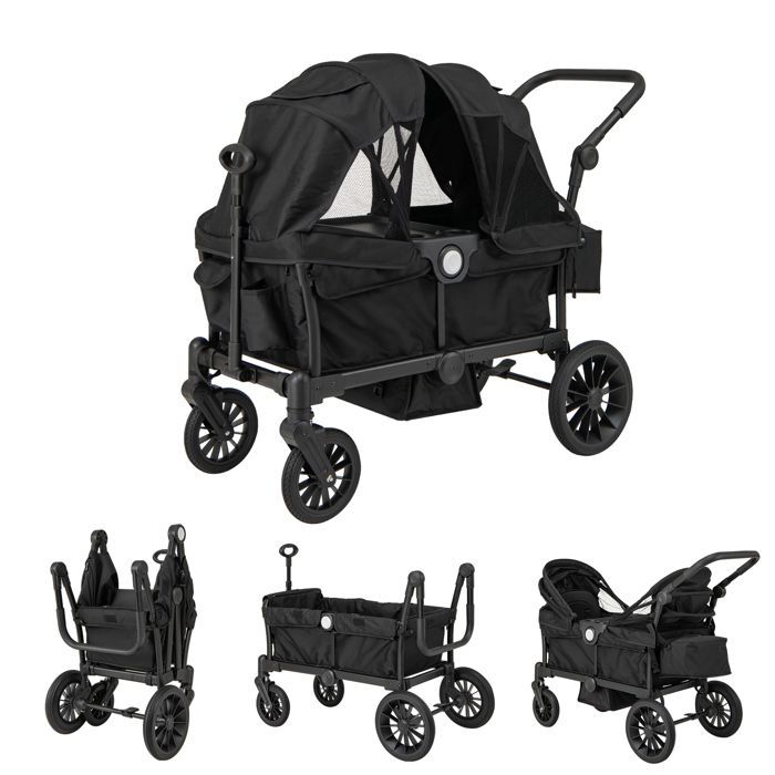 GOPLUS Poussette Double Pliable pour Bébé,Landau à 2 Places avec Roues Tout-terrain,Canopée Pliable,Poignée Réglable,Noir