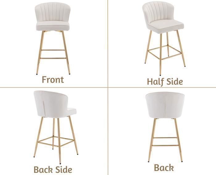 Wahson Tabouret de Bar Lot de 4 Chaise de Bar Moderne, Tabouret avec Pied Plaquée Or, Chaise Haute pour Cuisine, Velours, Beige