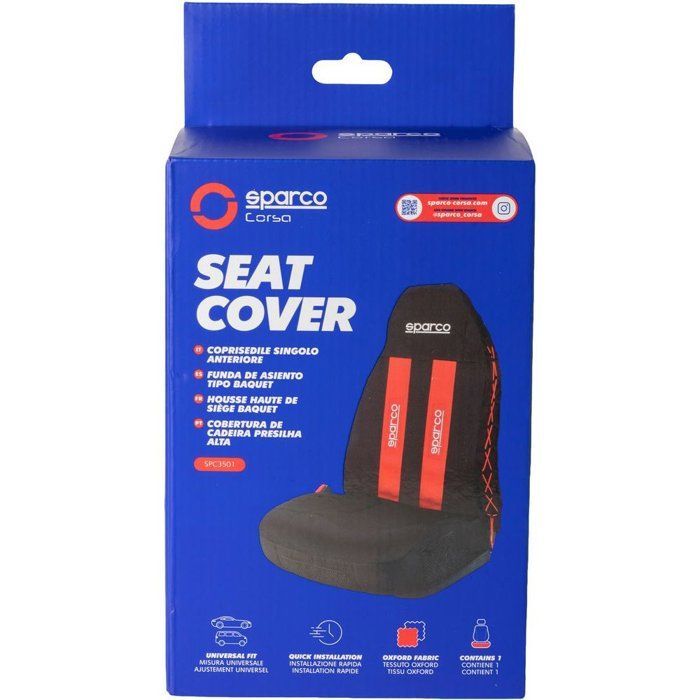 Funda para asiento de coche - SPARCO - Universal - Negro/Rojo - Poliéster/Esponja - Lavable