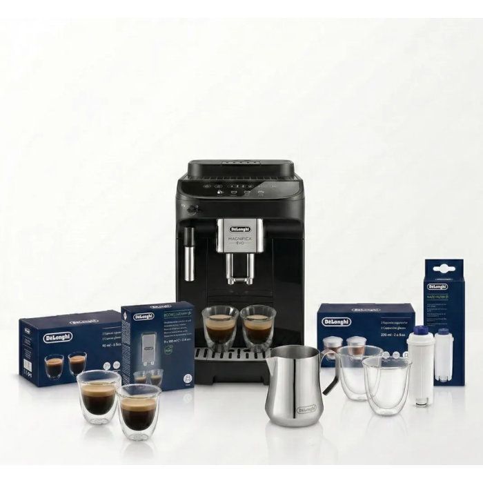 De'Longhi Magnifica Evo ECAM290.22.B – Automatic espresso machine with grinder, 4 recipes, Black + 6 accessory pack included