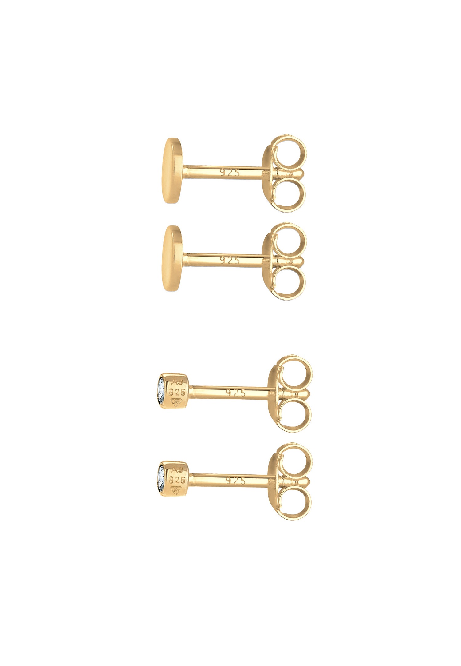 Elli Femmes Clous d'oreilles Plaquettes Set de 2 avec Cristaux en Argent Sterling 925