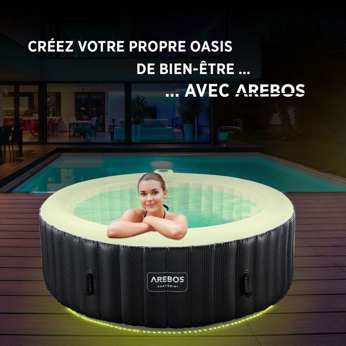 AREBOS Spa Gonflable | Gonflable Automatique | 208 cm | 6 Personnes | 130 Jets de Massage | 1000 litres | Spa et Bien-être