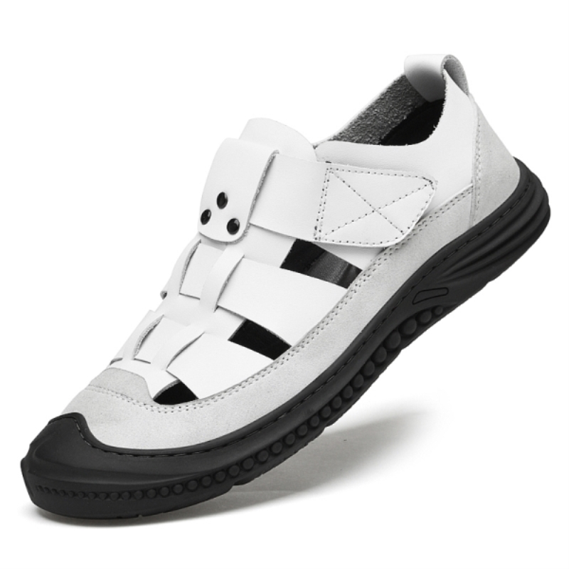 Sandales de luxe en cuir pour homme, chaussures de conduite d'été faites main, respirantes et souples, à scratch.