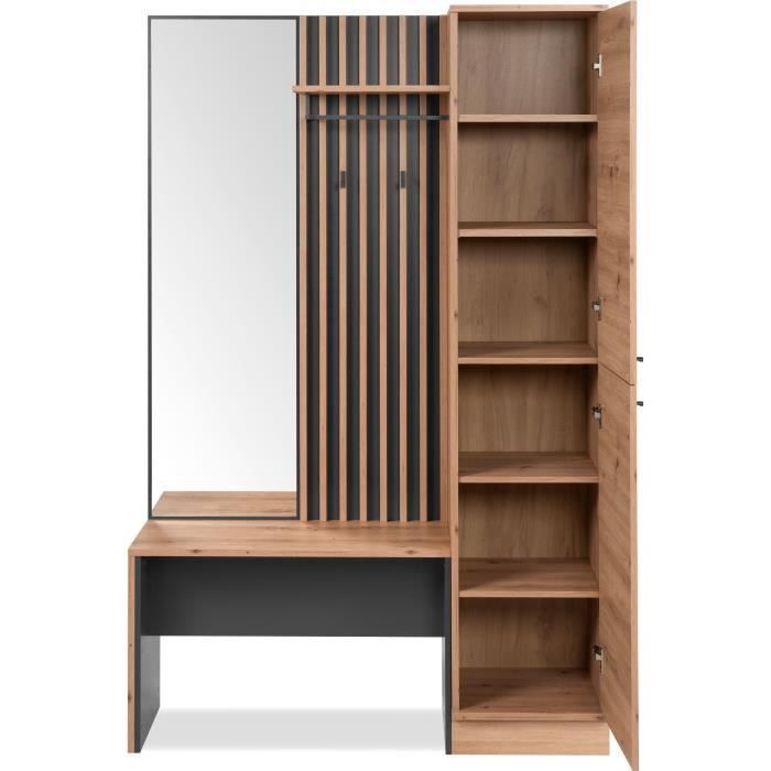 Wardrobe with mirror - MEDAN 42B - Anthracite / Artisan Oak - 122 x 190 x 37 cm