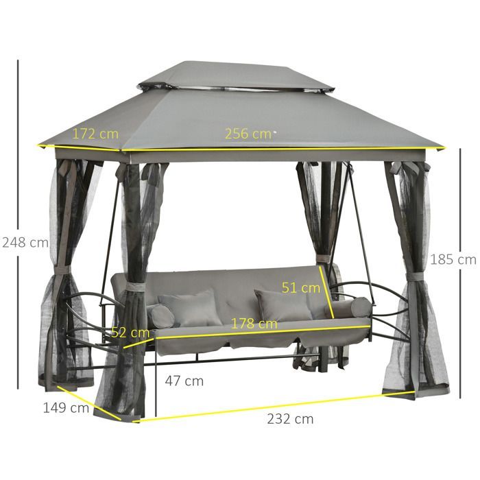 Outsunny - Balancelle - Acier - 232x149x245cm - Gris