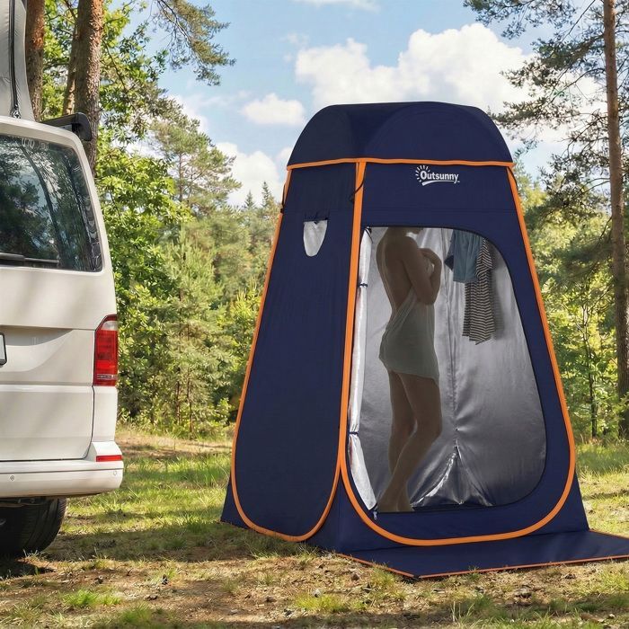 Shower tent - Outsunny - pop-up, foldable - removable roof and windows - polyester - 152 x 152 x 200 cm - dark blue
