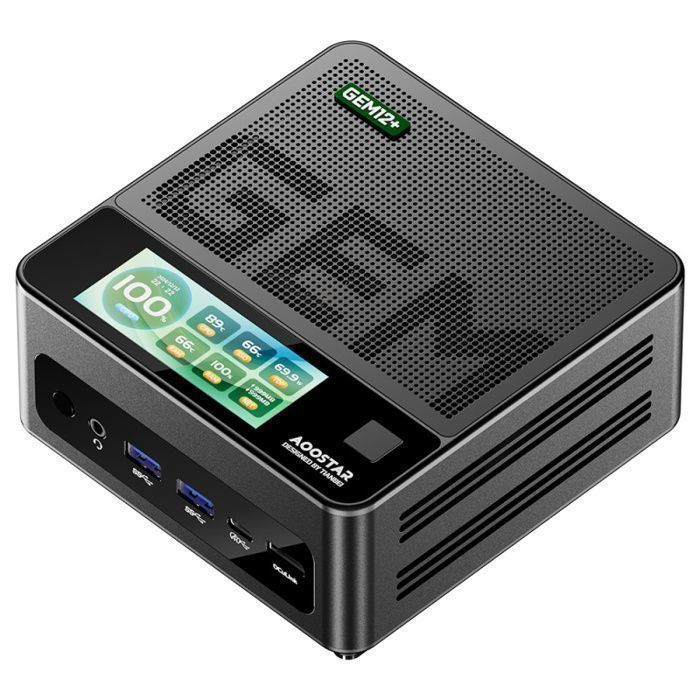 AOOSTAR GEM12+ Pro Mini PC with Screen - Fingerprint Reader - AMD Ryzen 7 Pro 8845HS 8 Cores up to 5.1GHz (No RAM or SSD)