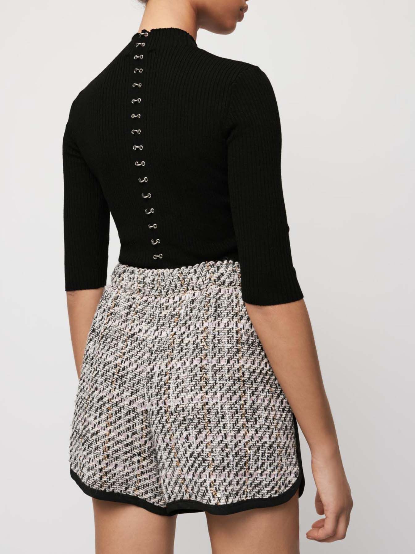 Pantaloni scurți din tweed contrastant - Roz deschis