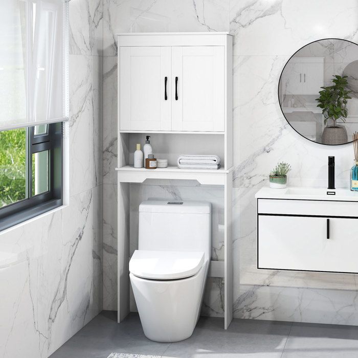 COSTWAY Badkamerkastje boven het toilet met 2 deuren, verstelbare plank, open vakken voor toilet, wasruimte, wit