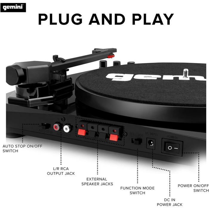 TT-900 Platine Vinyle Bluetooth, 3 Vitesses, Réglage Pitch, Son Stéréo Hi-Fi, Noir