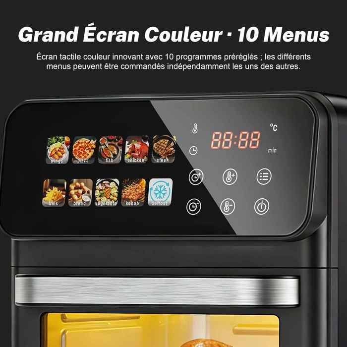 Friteuse sans huile Airfryer 10L écran tactile 10 programmes cuisson saine rapide 80-200°C