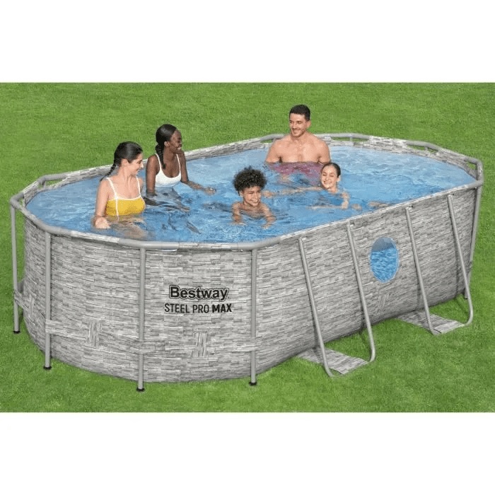Kit de piscina tubular elevada BESTWAY - Steel Pro MAX™ - 427 x 250 x 100 cm - Ovalada (Filtro de cartucho, escalera, cubierta) + Skimmer