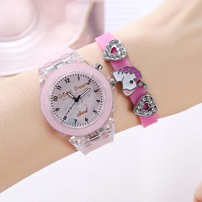 SHARPHY Coffret montre enfant fille + bracelet Licorne diamant lumineux Amour mignonne rose - cadeau pour enfants