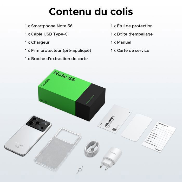 DOOGEE Note56 Android 16 Smartphone Pas Cher, 6150mAh Telephone 6.56