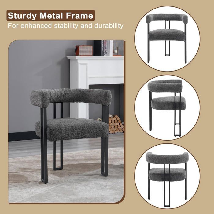 WOLTU Lot de 2 Chaises de Salle à Manger, Chaise Salon en Chenille,Pieds en Métal, Fauteuil Chambre Moderne, Gris Foncé W0ATT0321-2