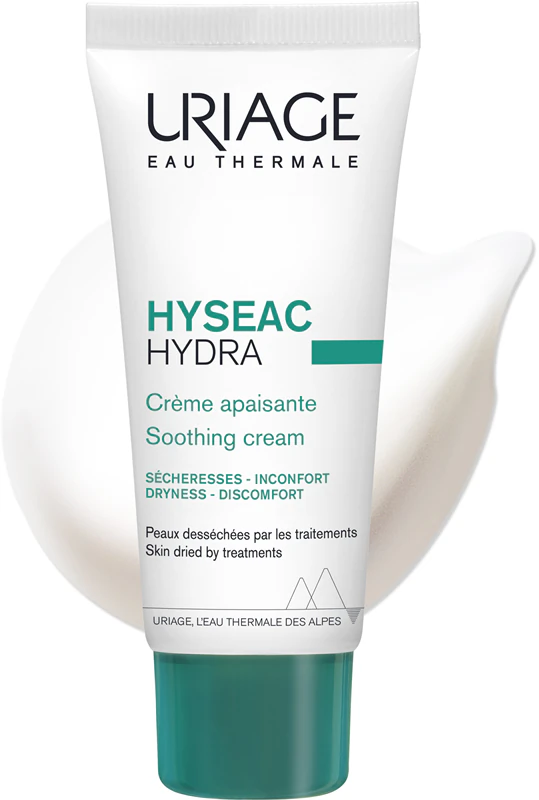Uriage Hyseac Hydra Soothing Cream is een verzachtende crème voor een droge en geïrriteerde huid, veroorzaakt door acnebehandelingen.