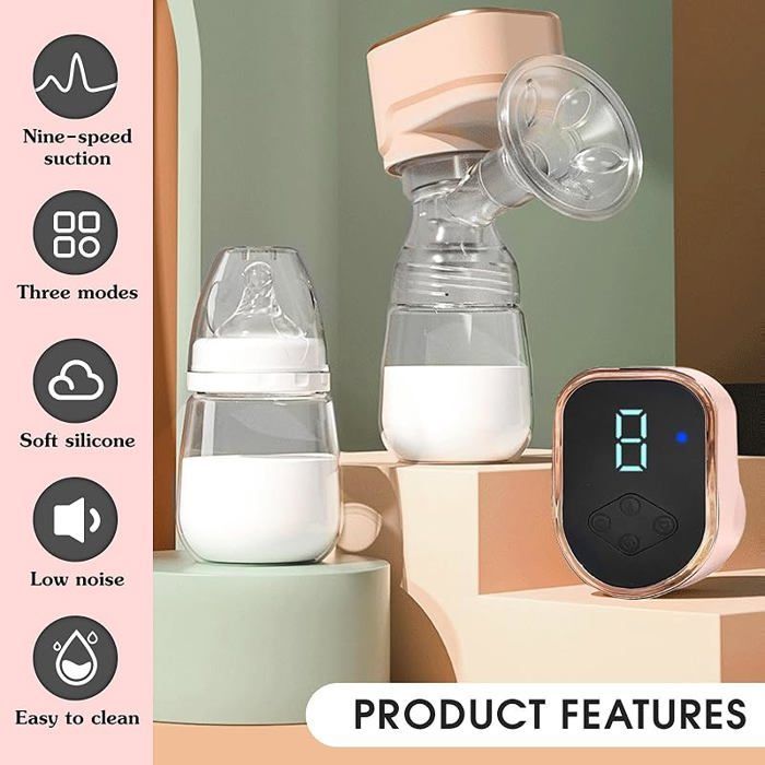 Tire Lait Électrique,Tire Lait Electrique Main Libre, 3 Modes et 9 Niveaux Recueil Lait Maternel,Tire Lait Sans Rose rose TIRE LAIT