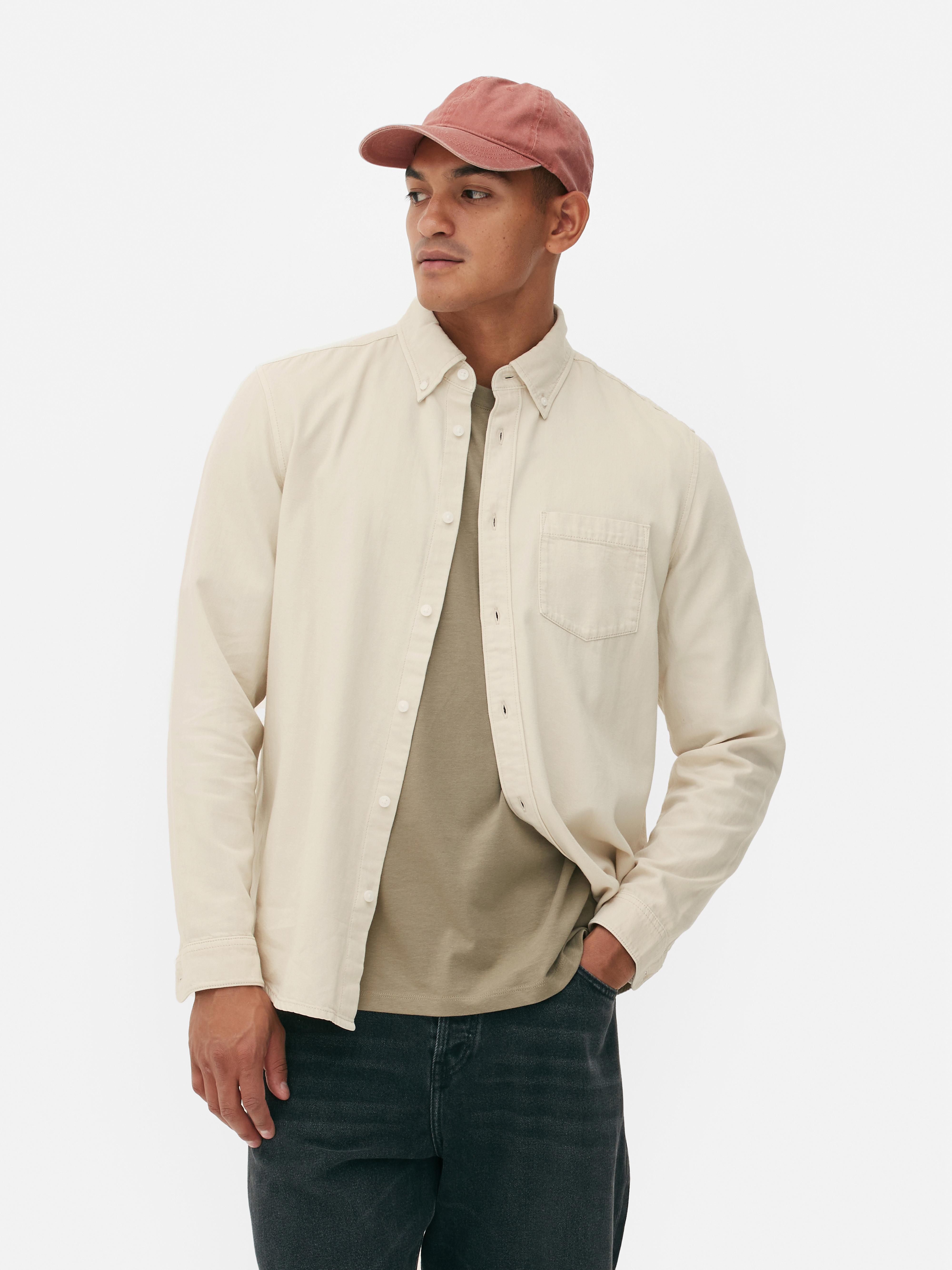 Cămașă cu mânecă lungă din bumbac twill Cămașă casual din bumbac twill cu mânecă lungă și închidere cu nasturi