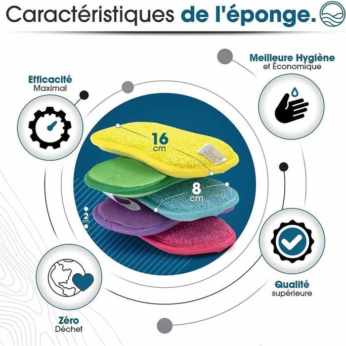 Lot de 10 Éponges Microfibre Lavables et Réutilisables - Éponge Vaisselle et Cuisine - Ecologique - Plusieurs Couleurs Multi-Usages