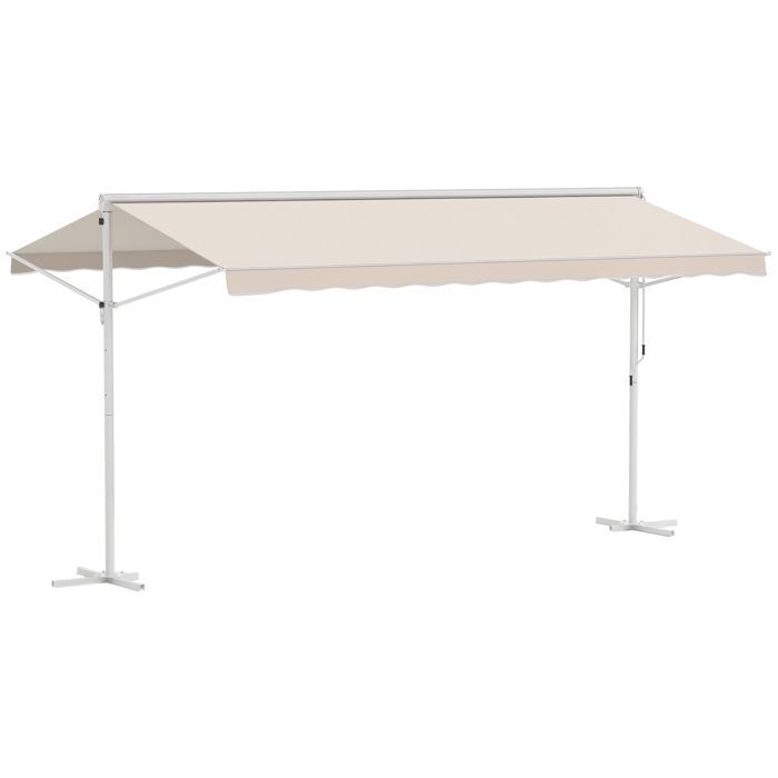 Handmatig uitschuifbaar dubbel hellend rolgordijn, verstelbare kantelhoek, wit epoxygecoat staal, waterdicht polyester, UV-bestendig, beige, afmetingen