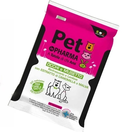 PET IN PHARMA Lenços umedecidos para olhos e focinho Pet In Pharma, 30 unidades. Efeito de limpeza.