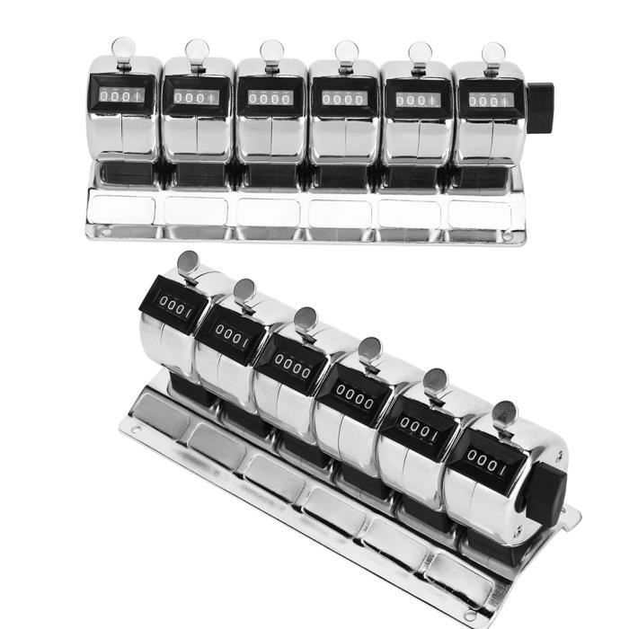 Mechanical Click Counter, Manual Metal, 6 Units Attached, 4-Digit Stainless Steel, Sports Counter