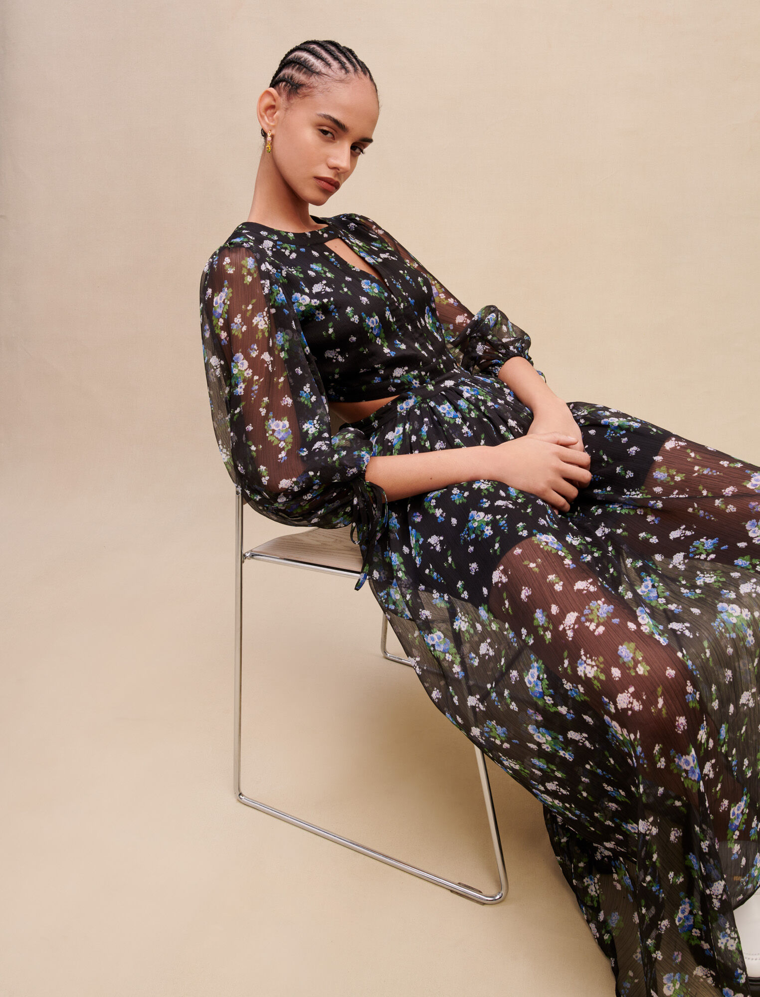 Rochie lungă cu imprimeu ajurat - Bouquet Bleu