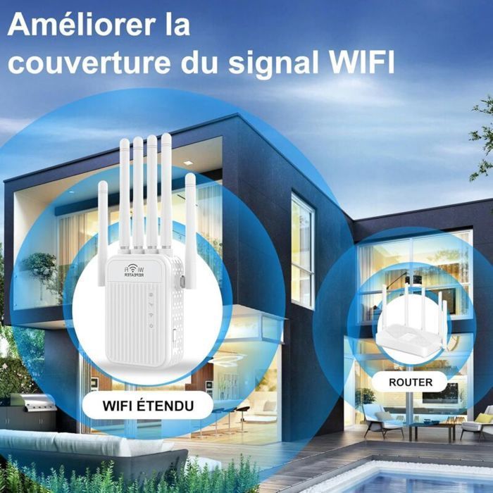Repetidor WiFi - PZCC - Potente amplificador de señal - 6 antenas externas - 2 puertos LAN - 2,4 GHz