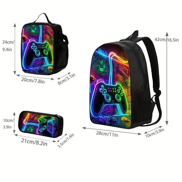 Conjunto de mochila de 3 piezas para niños, con bolsa para el almuerzo y estuche para lápices, conjunto de mochila para juegos para niños y estudiantes.