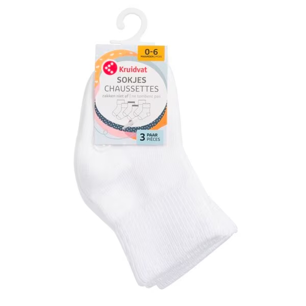 Kruidvat bērnu zeķītes<br>baltas, 18-24m, 3 pāri