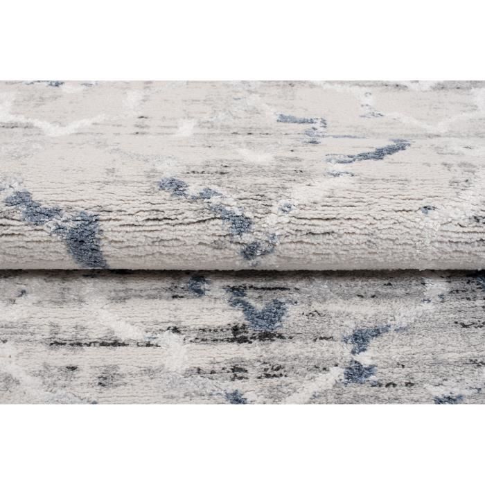 TAPISO Troya Tapis de Salon Chambre Design Moderne Marocain Tacheté Bleu Blanc Doux Frise 160 x 220 cm