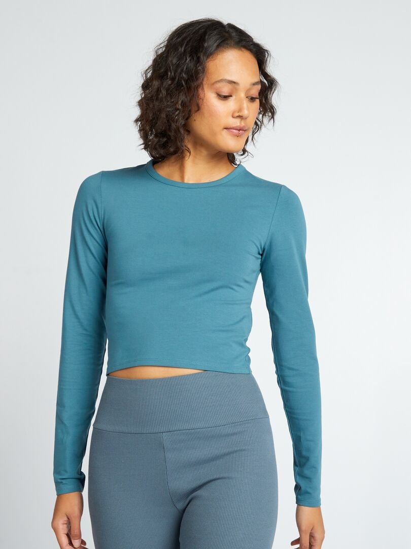 Camiseta cropped - azul escuro