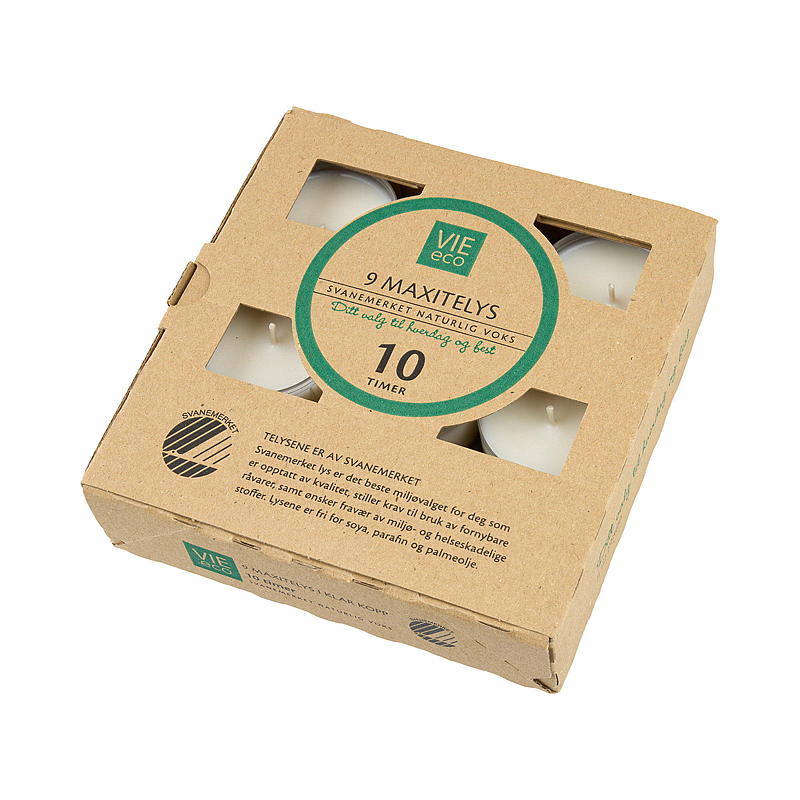 Vie Eco Maxi fyrfadslys 9-pak 10 timer Svanemærket Vie Eco