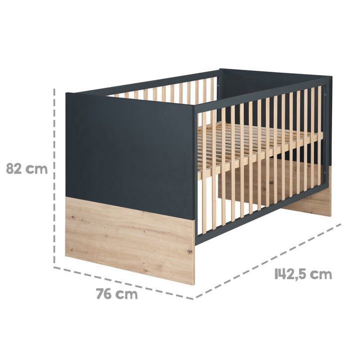 Conjunto completo de habitación infantil Lenn: cuna convertible de 70x140 cm + cambiador + armario de 3 puertas - ROBA