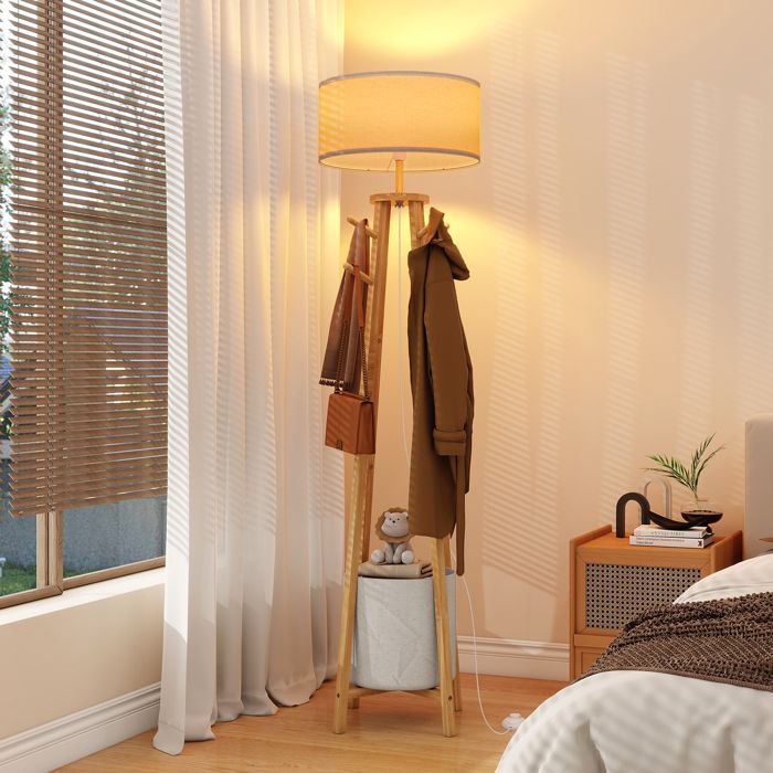 Living Room Floor Lamp 176 cm - E27 Socket - Floor Lamp with Coat Rack and Storage Basket - Standing Lamp