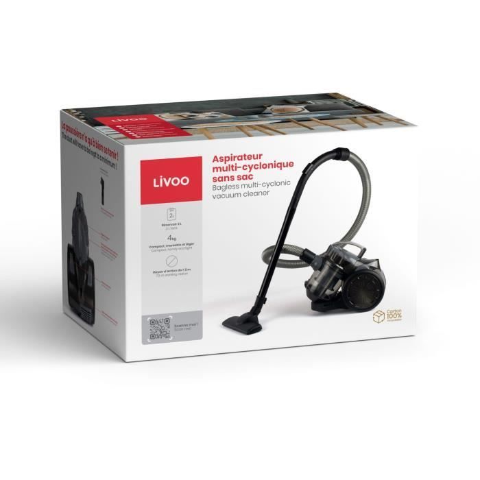 Multi-cyclonic vacuum cleaner - LIVOO DOH105G - 700 W - 2 L - Washable filter - 78 dB - Grey