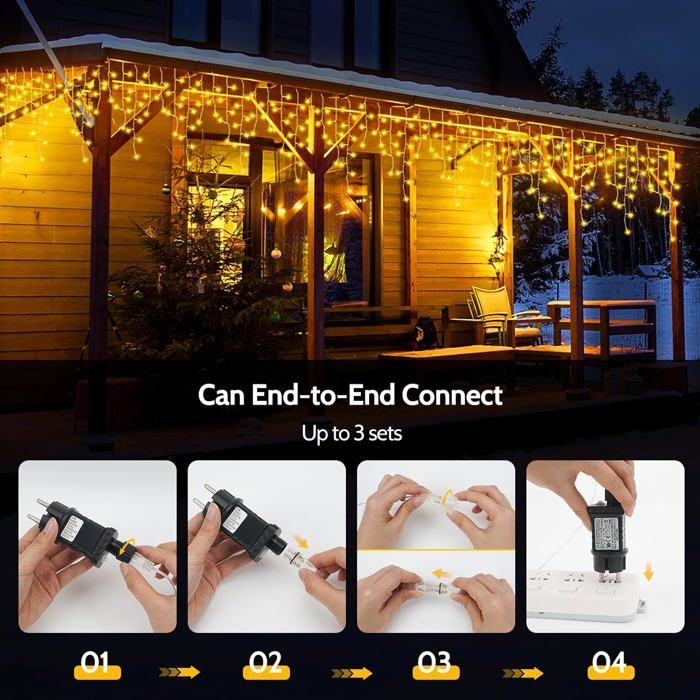 Christmas Outdoor String Lights, 9+2M 162 LEDs, Outdoor Curtain Lights with 8 Modes & Timer, IP65 Waterproof, Christmas Decoration