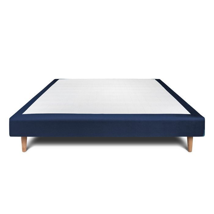 Base de cama tapizada en terciopelo azul de 140x200H29cm Lead Sleep - Base de cama de madera maciza con patas cónicas de madera de 15 cm