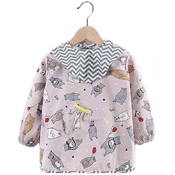 NOVAGO - 3 Durable Cotton Bib Aprons with Long Sleeves, Mealtime, Play, and Painting Aprons for Children 12 to 36 Months