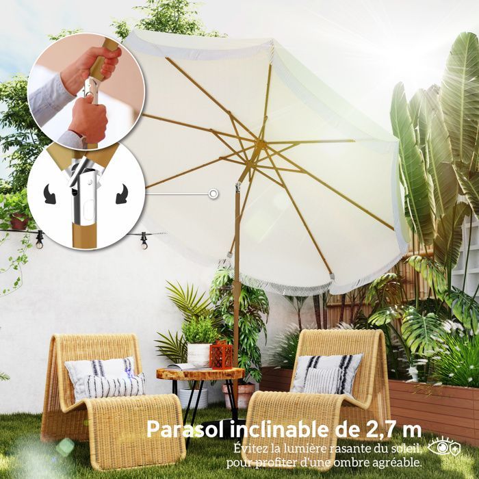 Ombrellone da giardino da 2,7 m - Outsunny - Ombrellone da esterno inclinabile con protezione UPF 30+ - Manovella, 8 stecche - Azzurro e bianco
