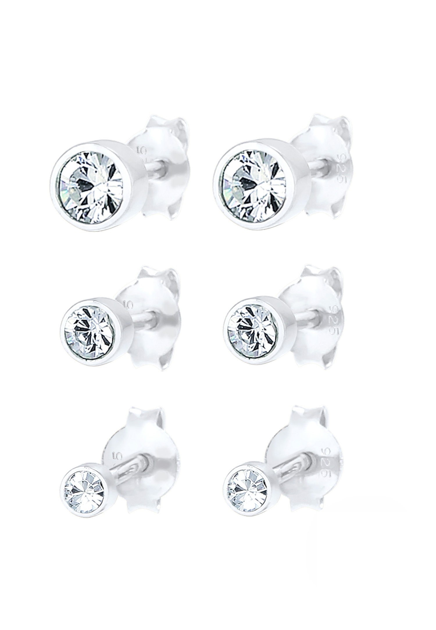 Elli Femmes Clous d'oreilles Set Étincelant avec Cristaux en Argent Sterling 925