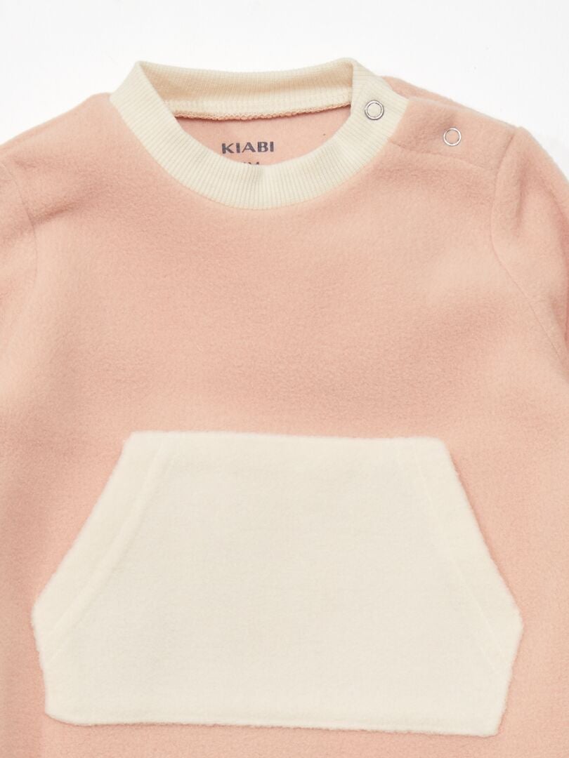 Pijama de lã polar bicolor com bolso canguru - ROSA